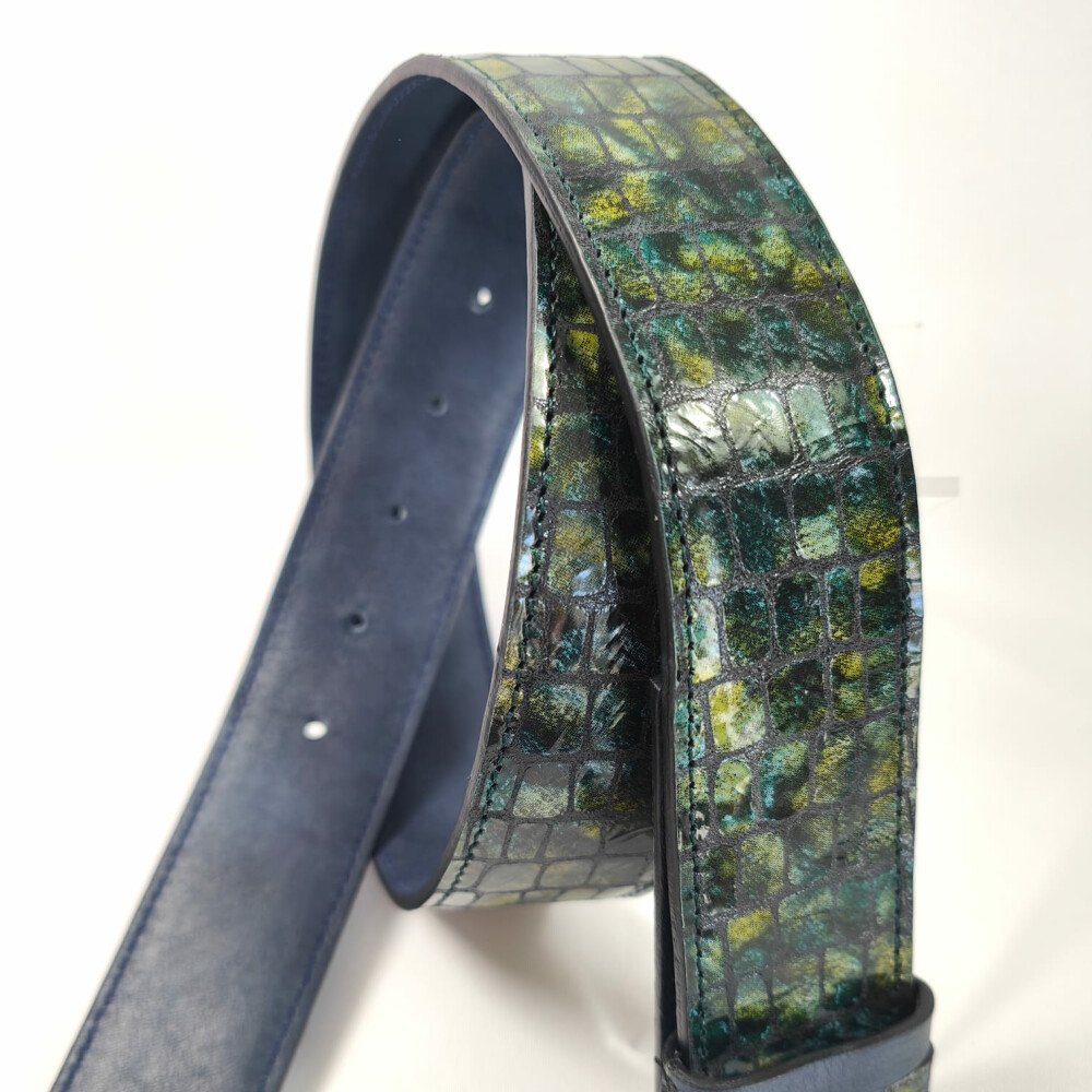 Ceinture reversible femme Croco vert / Bleu newport